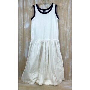 Lands' End Sleeveless Pleated Flare Tank Dress Women's Size S White & Navy